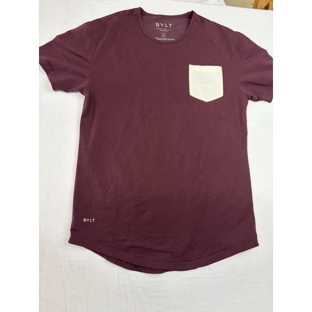 BYLT Lux Drop Cut Pocket T Shirt Men’s Medium Burgundy Stretch Short Sleeve